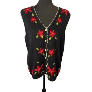 Mercer Street Studio Womens L Embroidered Beaded Sequin Metallic Holiday Vest
